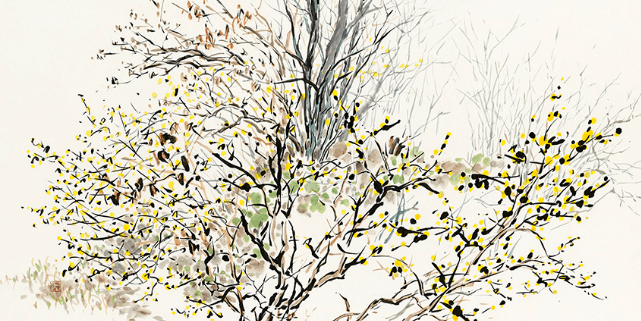 생각나무 Ginger tree-spring, 125x63cm, 수묵담채, 2016
