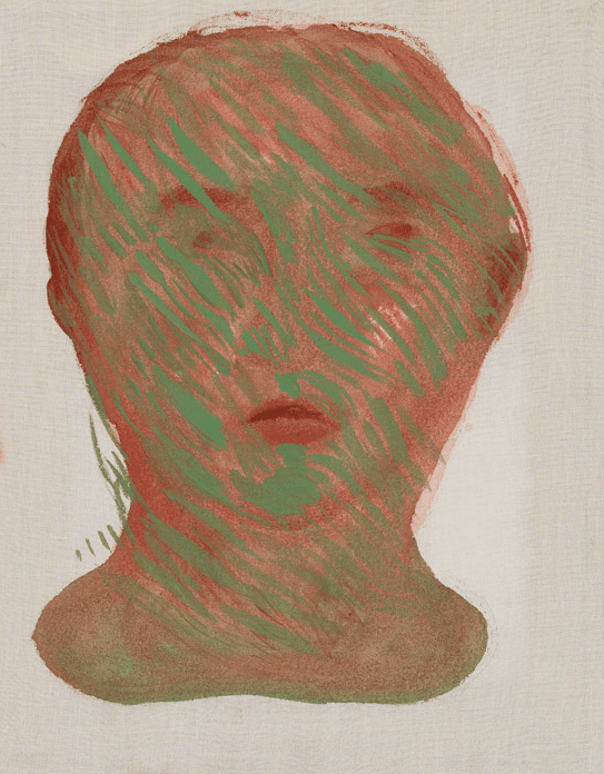 정주원,흩어지는 인물2,광목에 홍분,과슈,53x45cm,2016
