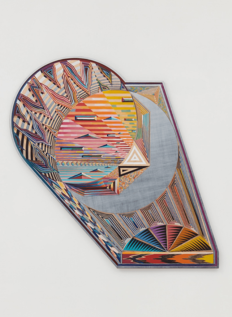Zach HARRIS, Eclipse Eye, 2018. Carved wood, water-based paint, ink. 99.1 × 91.4 cm | 39 × 36 in. Courtesy the Artist and Perrotin.