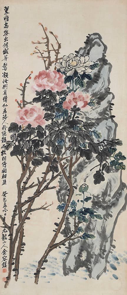 김용진_목단_종이에 수묵담채_132×56cm_1953