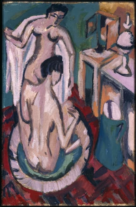 에른스트 루드비히 키르히너, 얕은 욕조 안의 두 소녀, ca. 1912/13-20, 캔버스에 유채, 60.7x40.5cm