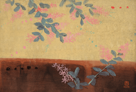 뒤뜰에서 - 부드러운 바람소리, 65x45cm, 한지에 채색, 2015