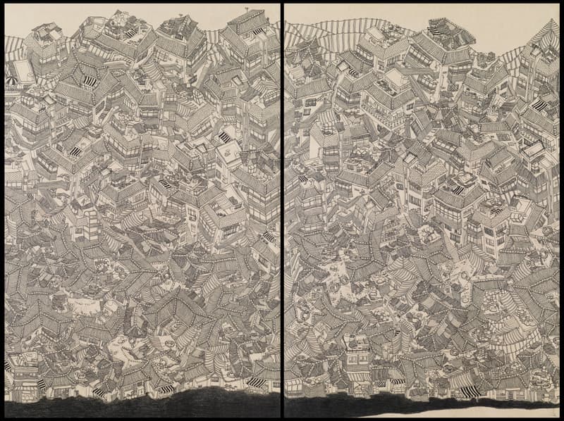 허현숙, 어디서든 행복하길 바랄게요_경사慶事, 80x120cm, 이합장지에 흑연, 2018