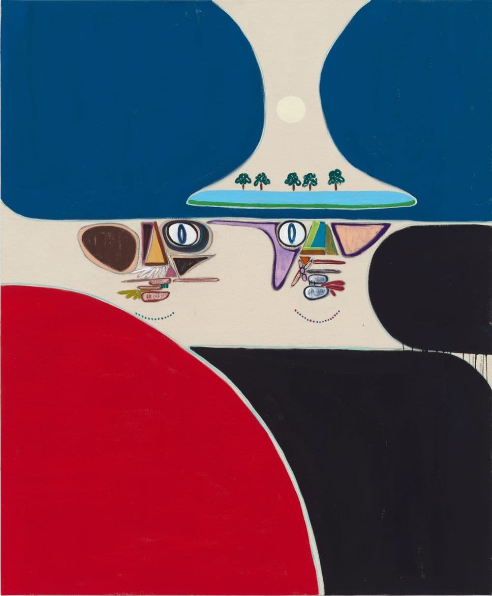 Far Away Eyes, 2022. Flashe vinyl paint and pastel pencil on canvas. 160 × 132 cm  Photo: Dan Bradica. Courtesy of the artist and Perrotin.