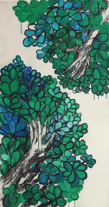 허윤희, 만남, 75 x 141 cm, acrylic, charcoal on paper, 2017