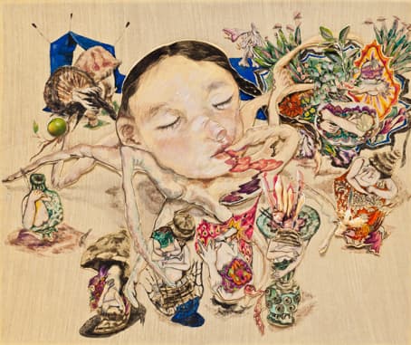 조력자들의 밤- 안아주는 손들, 장판지에 채색, 38.5x46㎝, 2015