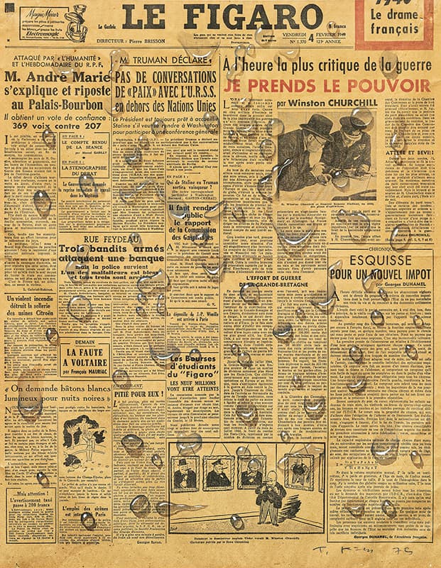 김창열, Le Figaro 1975, Watercolor on newspaper, 53.5 X 42cm 갤러리현대 제공
