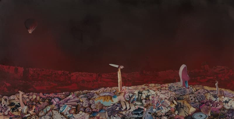 신학철, 풍경 1, 1980, 종이에 콜라주, 53x104cm
