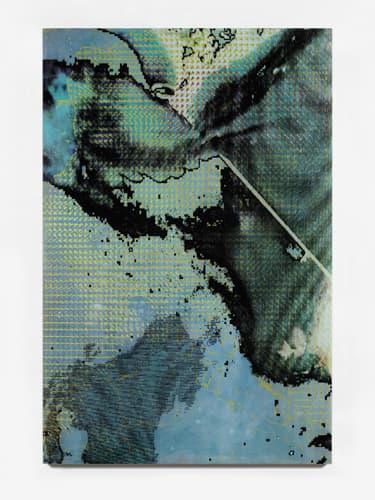 인천,2019,gesso,acylic polymer,acrylic medium,screen printing ink, UV-cured inkjet print, digitally printed resin on canvas over dibond panel, 203x135cm