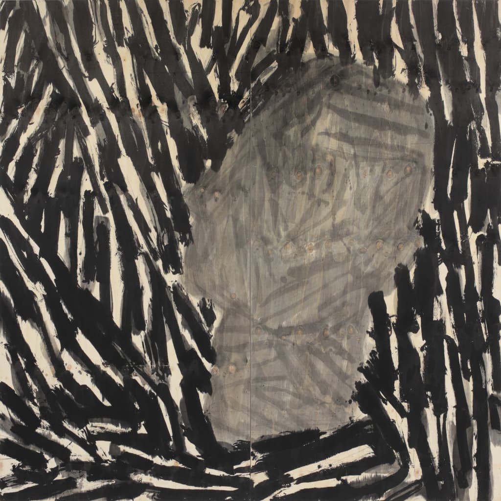 희미한 옛 사랑의 그림자, 합판에 수묵, 244x244cm, 2018