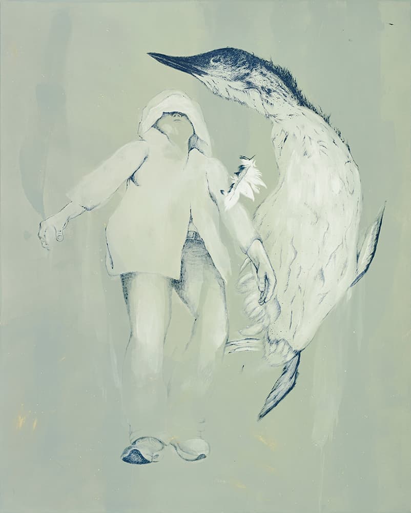정정엽, 죽은 새와 함께, 2021, 캔버스에 유채, 아크릴, 162×130cm