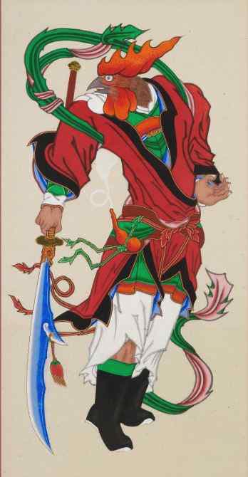 십이지 신장 닭 신(酉神) 미기라 대장 十二支神將酉神迷企羅大將, 1977년, 만봉(萬奉, 1910～2006) 작, 국립민속박물관