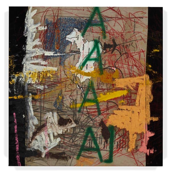 오스카 무리조 <AAAAI> 2018 Oil, oil stick and graphite on canvas, linen and velvet 165 x 170 cm 사진: Mathew Hollow Courtesy of the artist and Kukje Gallery