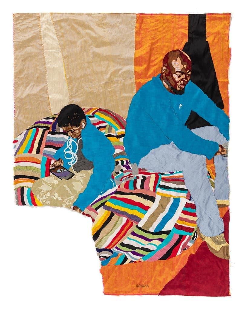 BILLIE ZANGEWA,  Sweetest Devotion, 2021, Hand-stitched silk collage, 106 x 137 cm
