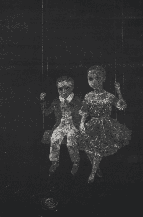 김명진, 소년, 소녀를 만나다_캔버스에 한지,먹,안료,콜라주,194x130cm,2017