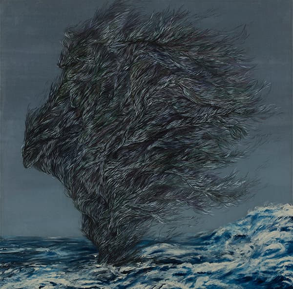 박주영, tempest, 70x70cm, 비단에 혼합재료, 2018