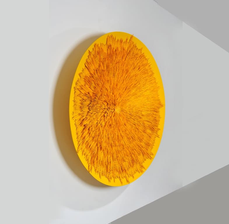 Seajoong Kim 공간의 재구성 No14(노랑 빛)_Reconstitution of space No.14(Yellow light)  2014, 우레탄도료, 스텐인리스망, 아크릴물감, 캔버스천 Urethane coating, aluminum mesh, acrylic