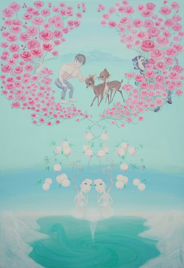 전생퇴행그림_2014, acrylic on canvas, 130.5x89.5cm, 이수경
