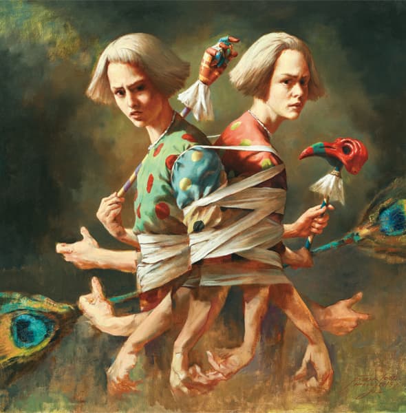 박민준, 어린 인형술사, 2015, Oil on linen, 46 x 46 cm