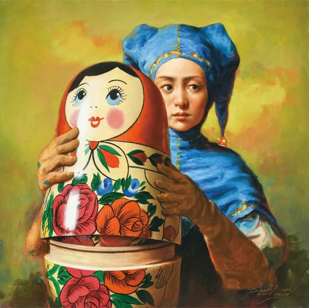 박민준, 광대와 인형, 2014, Oil on linen, 36 x 36 cm