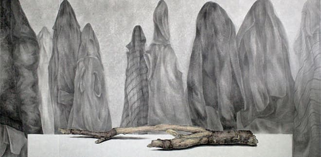 이선호, 위치의 소리-일상, 2015, 장지에 수묵담채, 120x245cm