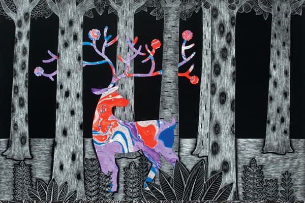 기다림, Mixed Materials on Scratch Board, 700x500mm