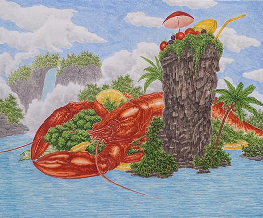 Delicious Scape(lobster), 2015, 장지에 채색, 56x45cm