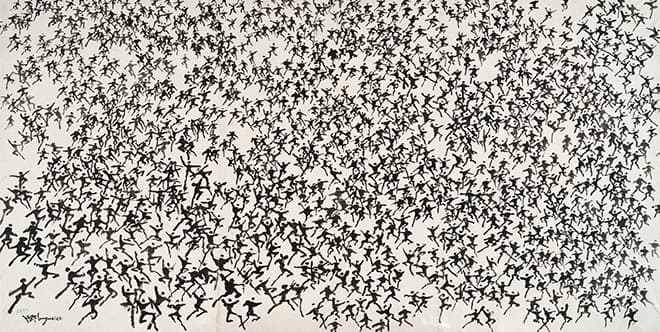군상, 200x100cm,한지에 먹,1983