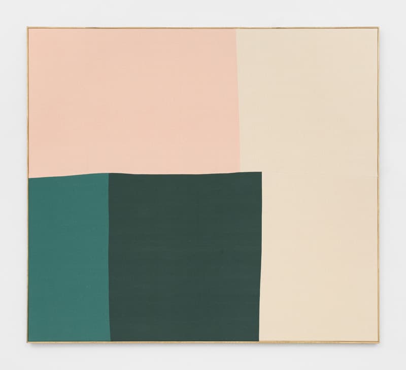 Ethan Cook, Untitled, Hand woven cotton canvas in artist’s frame, 50×56 in, 2018