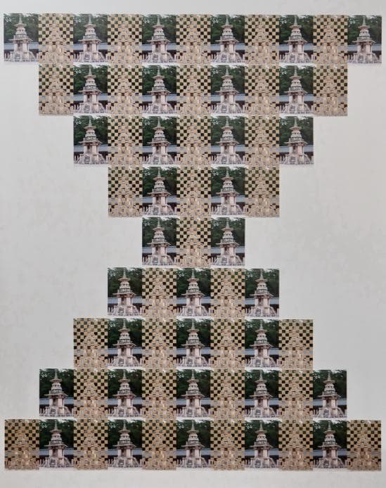 정재규, 경주 불국사 다보탑, 2020, Photo, kraft paper on canvas, weaving, collage, 146x114cm