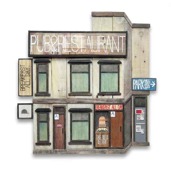 강지호, pub & restaurant, 51x52cm, 나무에 아크릴채색, 2018