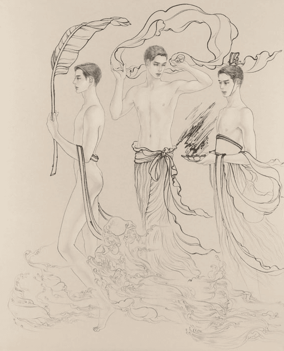 김화현, The March of the Immortals, 162x650cm, 순지에 수묵 담채, 2017 (부분)