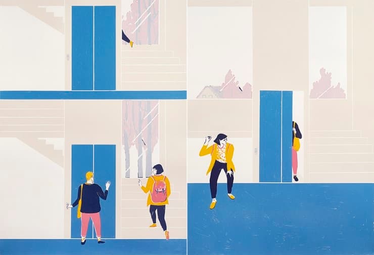 김효은, 엘리베이터 vs. 계단오르기, silkscreen, 85x125cm, 2017