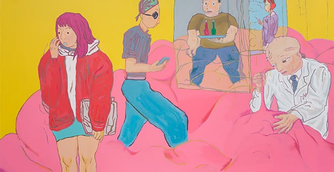 방정아, 내 방귀는 핫핑크라 숨길 수 없어, 2015, 캔버스에 아크릴, 105x200cm