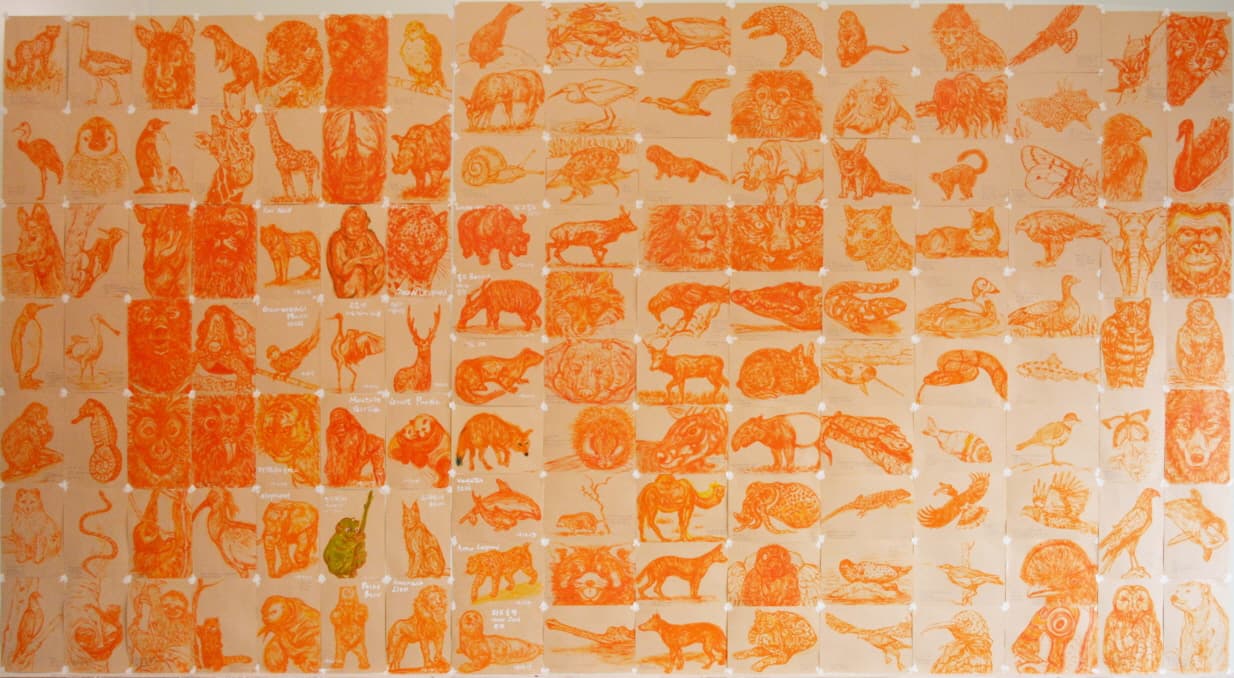 파랑_멸종 위기 동물 드로잉_oil on paper_20 x 30 cm x 133점_ 2020