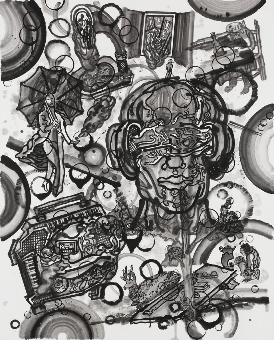 타임머신(방 김홍도 초원시명)_지본수묵_160x130cm_2017