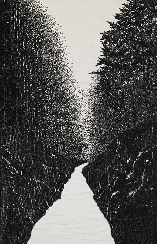 한기창_일필사의도-상처 난 풍경_니켈 스테이플. 캔버스, 목판_83x83cm_2017