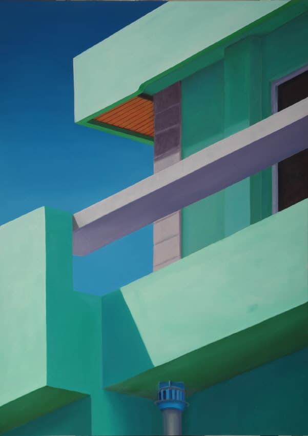 잉고 바움가르텐, untitled(green-blue house, Busan), oil on canvas, 140x100cm, 2021