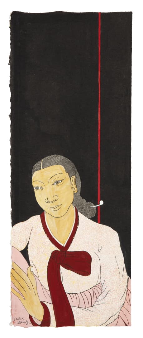 윤석남, 이매창, 2018, 한지에 분채, 40.9x31.8cm