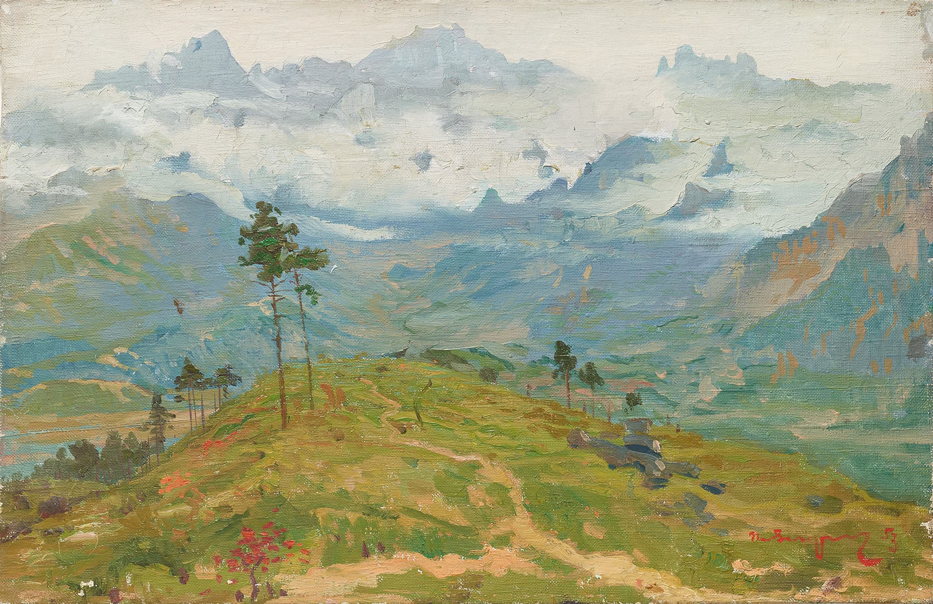 변월룡 <어느 흐린날의 금강산>, 1953, 캔버스에 유채, 35.7×55.5