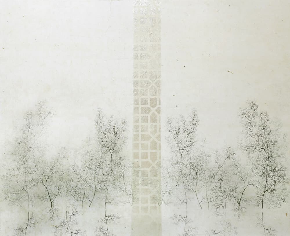 김혜나, 사이, 빛 75 x 60 cm drypoint, stencil 2016