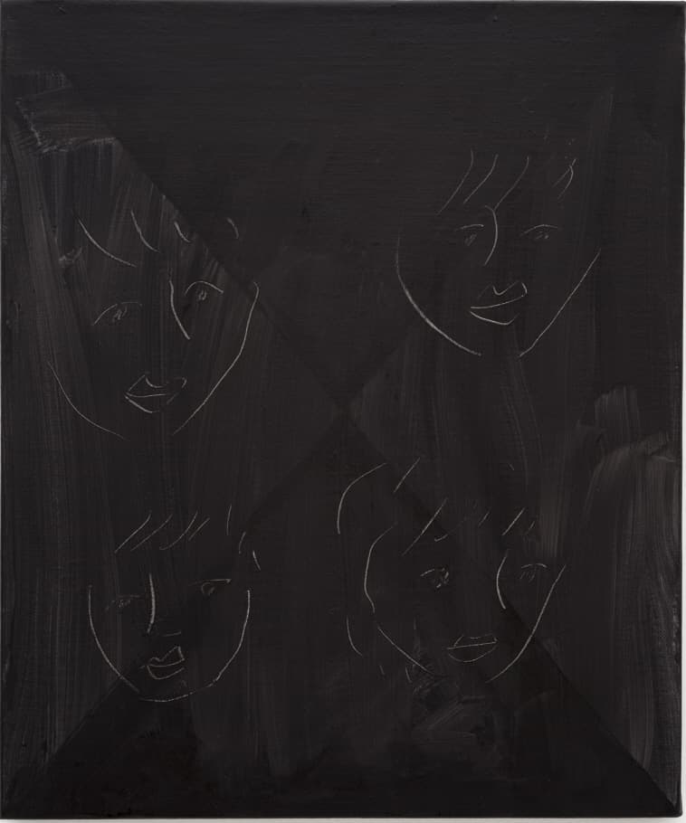 미나미카와 시몬, 네 명의 사람들, 2018, 캔버스에 아크릴릭, 45.7x38.3cm