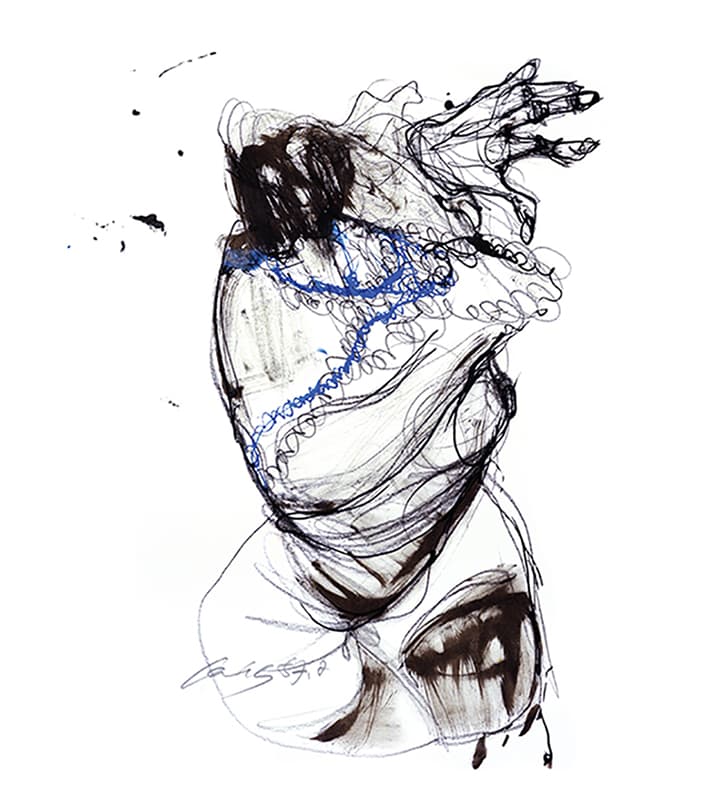 낯선 손, Acrylic, conte on paper, 60X50cm, 2020