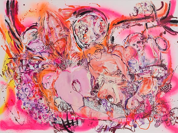 장파, X-Monkey, oil, acrylic and pencil on paper, 56x76cm, 2015