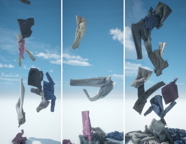 김원화, 빨래 폭포(Laundry Fall), video installation, 102x240cm(variable), 4min loop, 2019