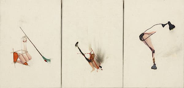 사물이 된 사람_캔버스 천에 물감, 바느질, 콜라주_23×17cm×3_2014
