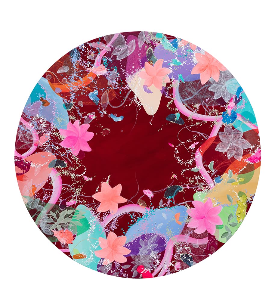 제이미 리, Wish you all the best, 2021, 캔버스에 아크릴, 티슈페이퍼, 잉크, 120×120cm