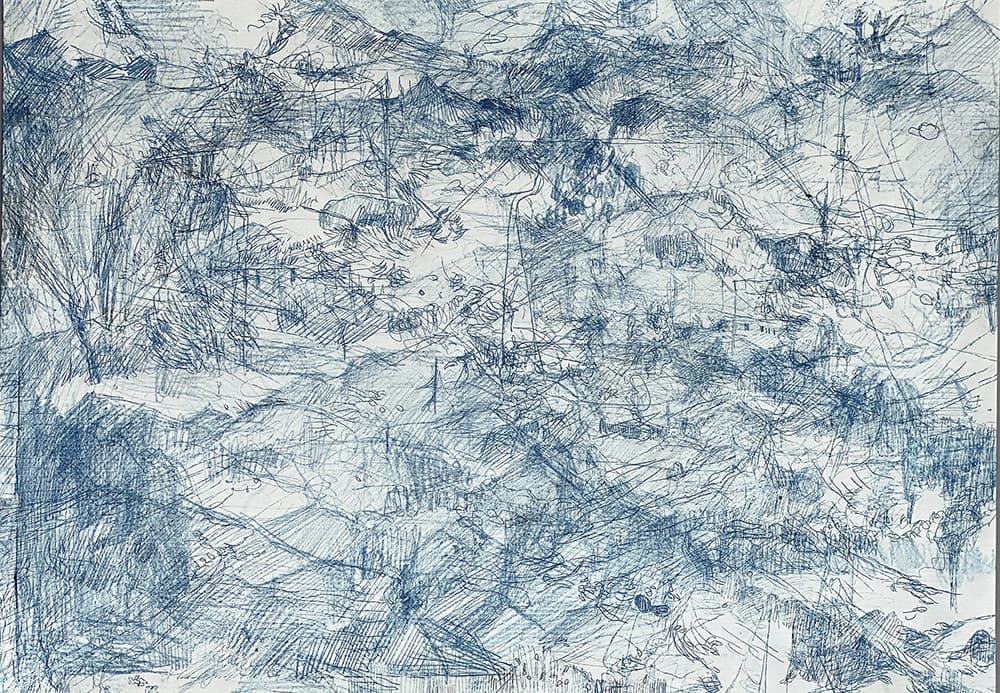 권자연, 그의산, 35x50cm, 먹지드로잉, 2020