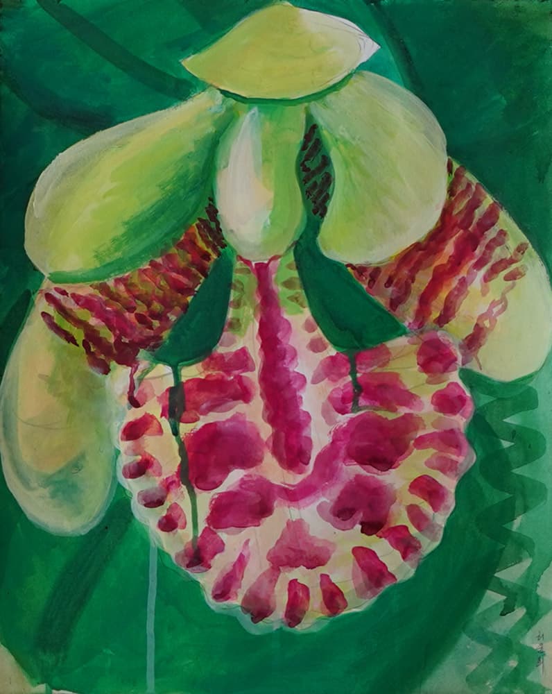 Yunhee Huh, 화석- 나도풍란, 33 x 43 cm, acrylic, gouache on paper, 2020 Photo Credit/사진제공 : 프로젝트 스페이스 ㅁ(미음)