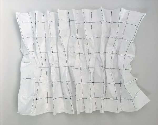전우연, <주름진 벽>,  종이천, 실, 와이어, 110x77x12cm, 2018  ⓒ전우연